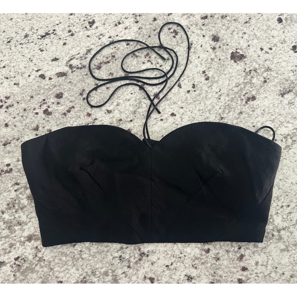 STAUD Kyra Cropped Ottoman Halterneck Top in Black SZ 8
